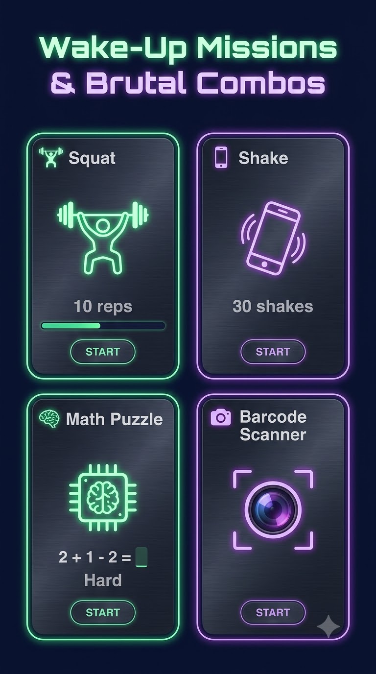 Dark UI Alarm Settings and Cards